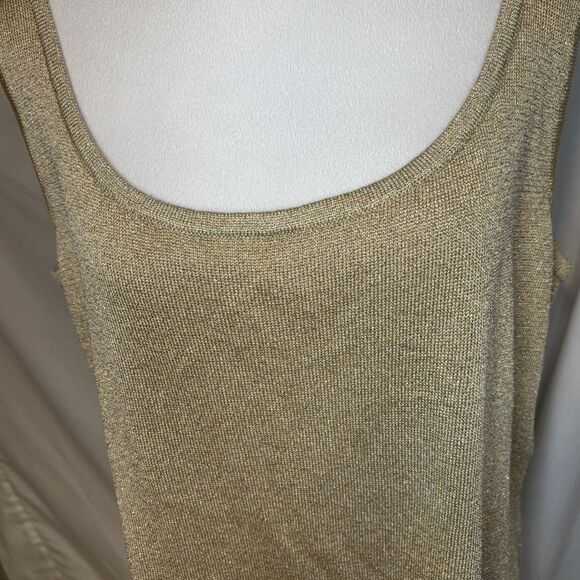 St. John Basics Gold Metallic Santana Knit Tank Top Womens Sleeveless Shirt - Picture 4 of 5